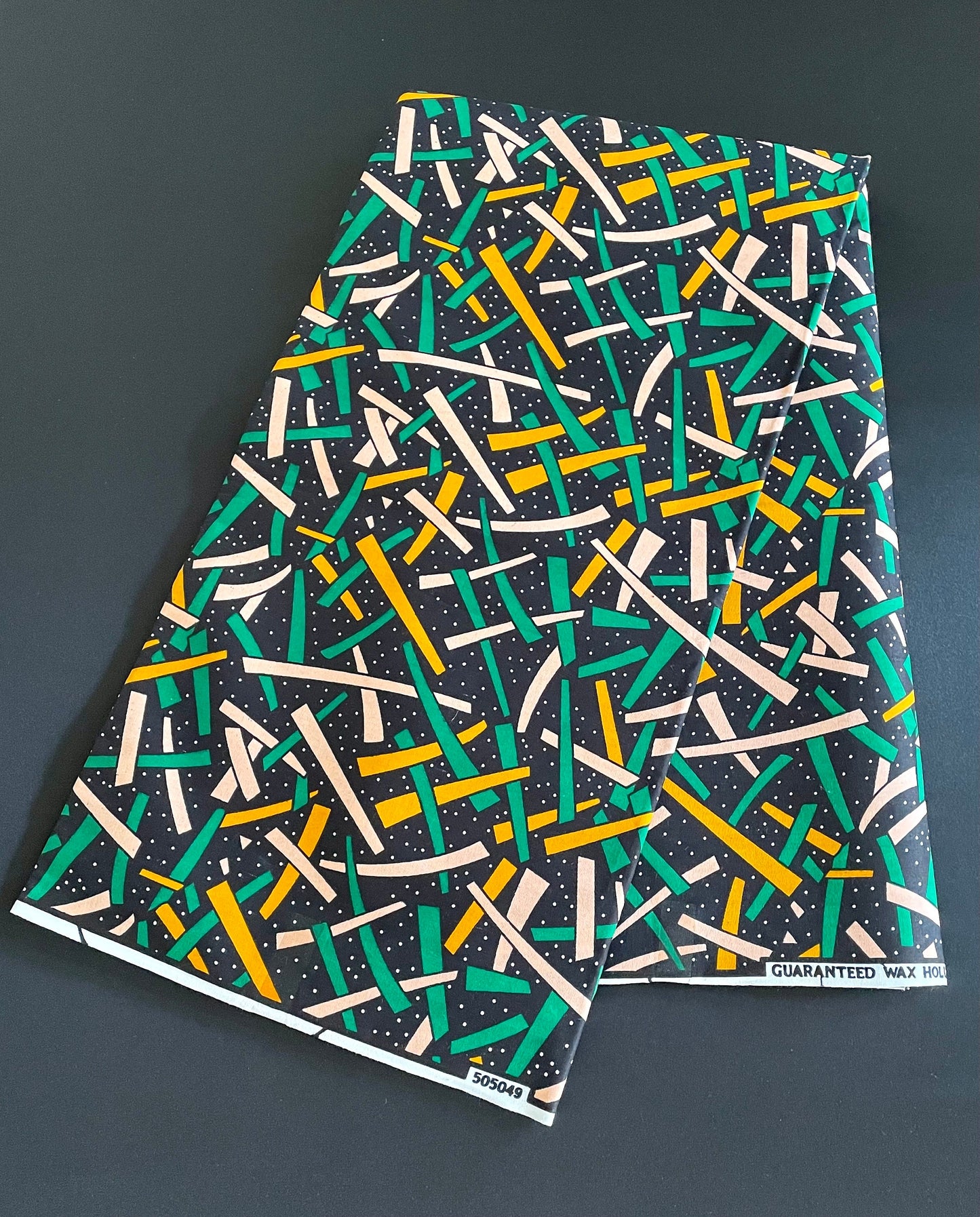 Koriko- African Ankara Kitenge Cotton Dressmaking Fabric Sold by the Yard Multicolored Green/White/Black/Orange Tribal Striped Design