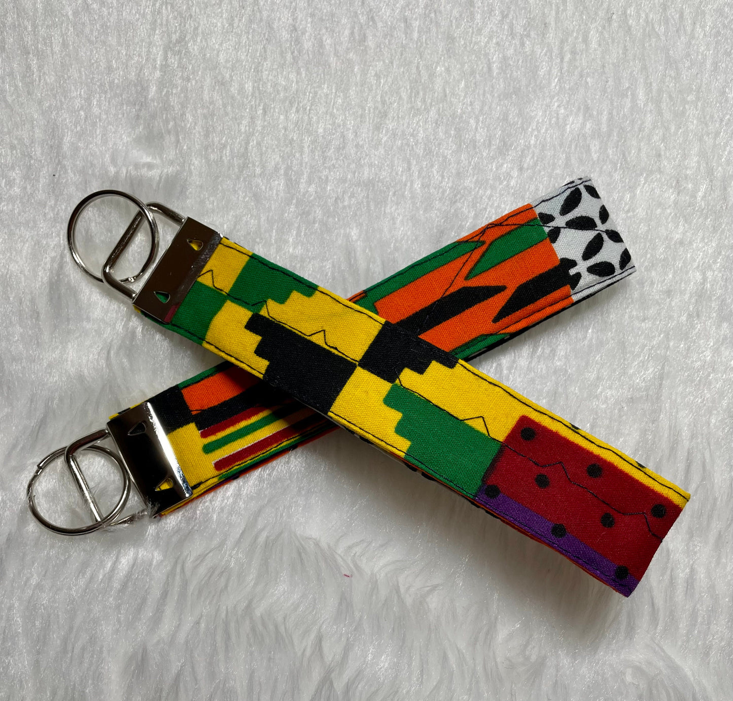 Owoire - African Print Long Key Fob, Ankara Key Ring, Wax Print Key Chain Fit palm size up to 6” Across
