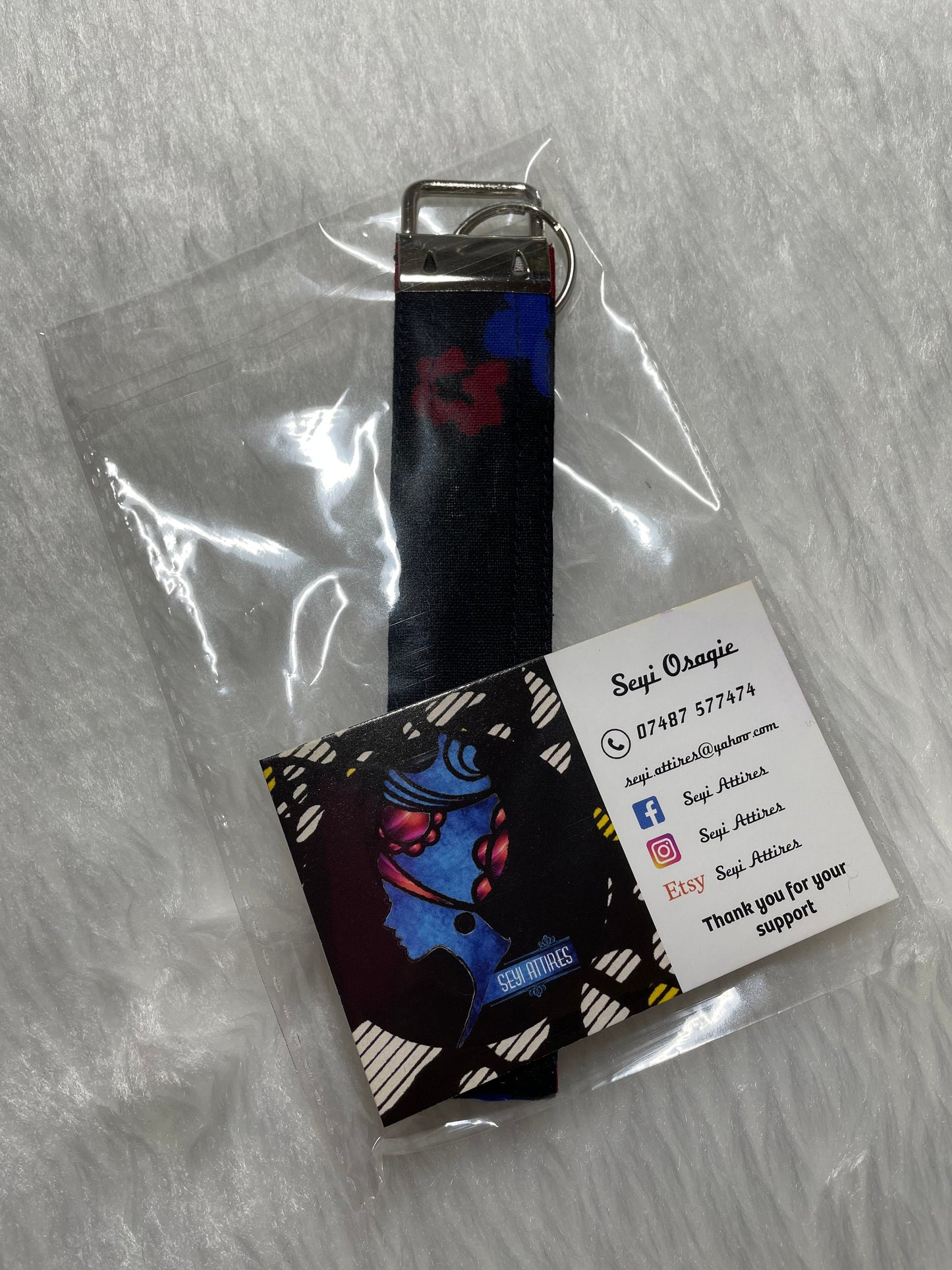 Owoire - African Print Long Key Fob, Ankara Key Ring, Wax Print Key Chain Fit palm size up to 6” Across