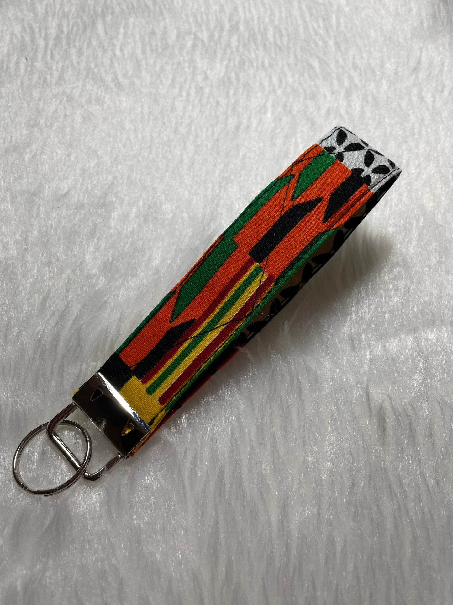 Owoire - African Print Long Key Fob, Ankara Key Ring, Wax Print Key Chain Fit palm size up to 6” Across