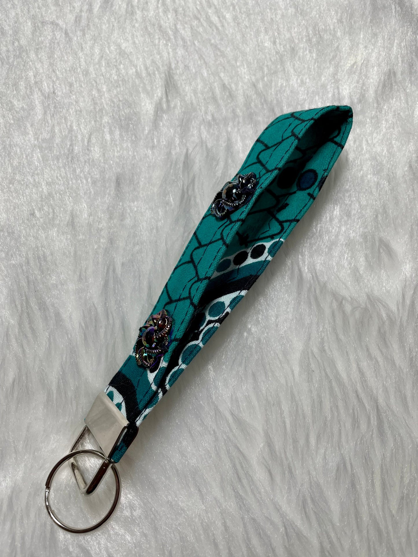 Owoire - African Print Long Key Fob, Ankara Key Ring, Wax Print Key Chain Fit palm size up to 6” Across