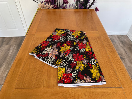 Didun - African Ankara Kitenge Cotton Dressmaking Crafter Fabric Sold by the Yard Multicolored Red/Black/Yellow Floral Patterned Fabric