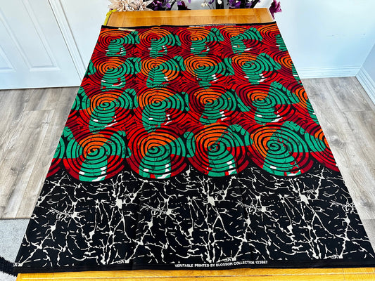 Hato - African Ankara Kitenge Cotton Dressmaking Crafter Fabric Sold by the Yard Multicolored Orange/Red/Black/Circle Patterned Fabric