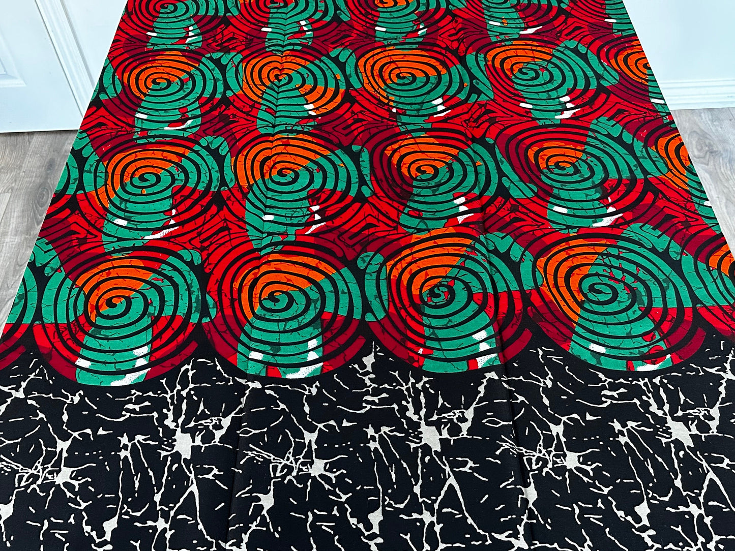 Hato - African Ankara Kitenge Cotton Dressmaking Crafter Fabric Sold by the Yard Multicolored Orange/Red/Black/Circle Patterned Fabric