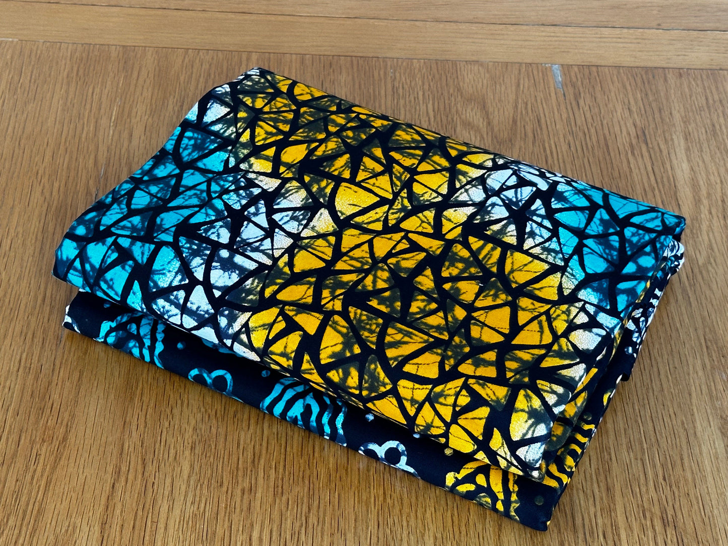 Labule - African Ankara Kitenge Cotton Dressmaking Crafter Fabric Sold by the Yard Multicolored Yellow/Black/Turquoise Tribal Pattern Fabric