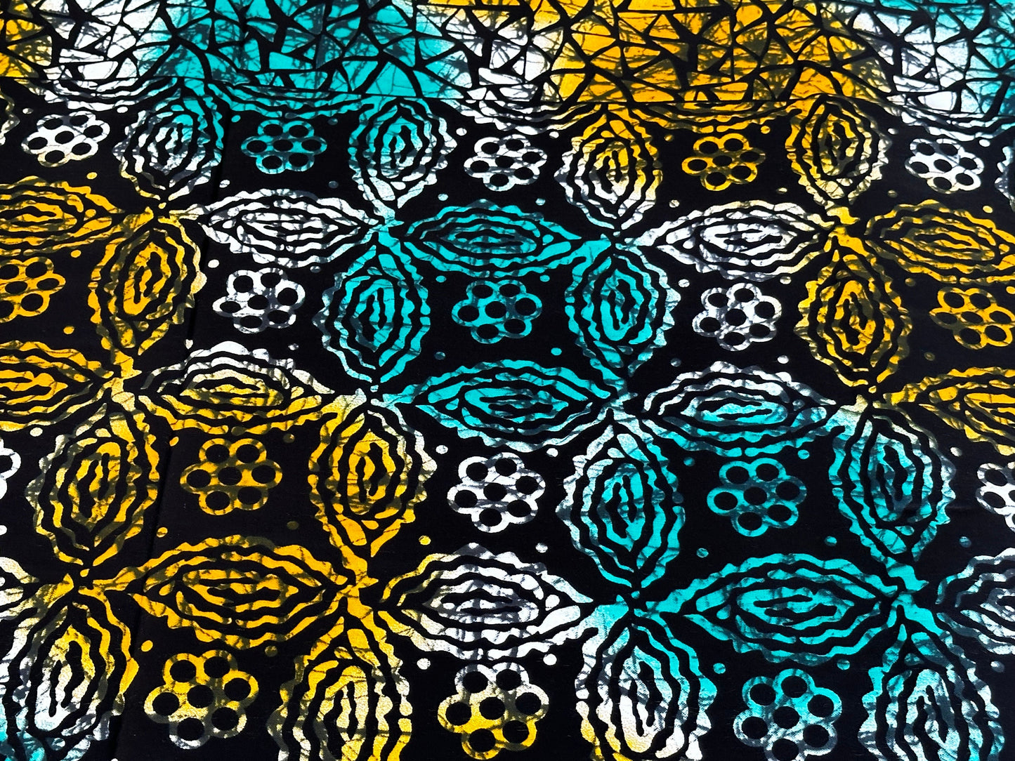 Labule - African Ankara Kitenge Cotton Dressmaking Crafter Fabric Sold by the Yard Multicolored Yellow/Black/Turquoise Tribal Pattern Fabric