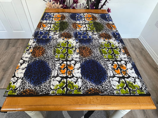 Fife - African Ankara Kitenge Cotton Dressmaking Crafter Fabric Sold by the Yard Multicolored Navy/Green/Black/White Tribal Patterned Fabric