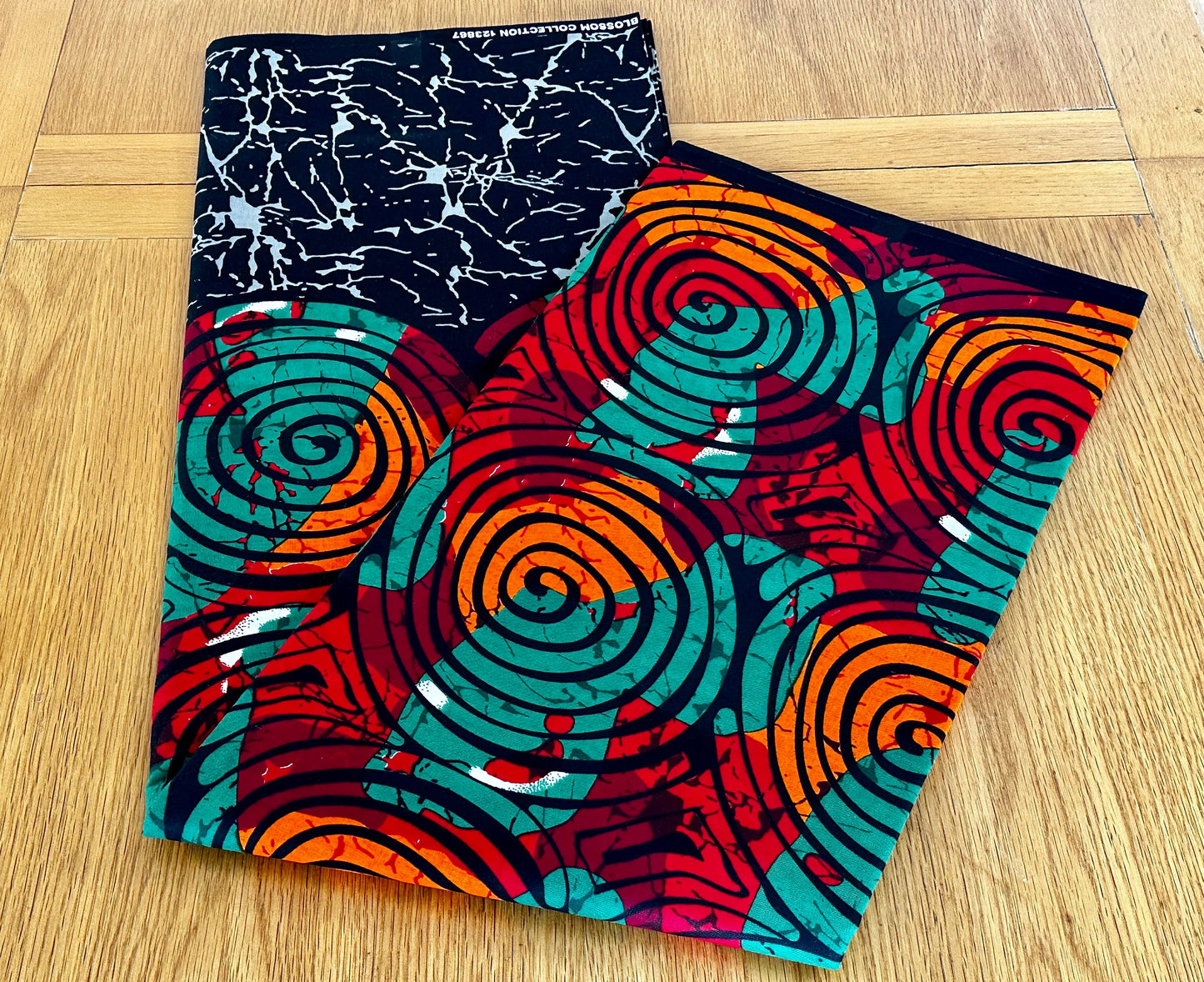 Hato - African Ankara Kitenge Cotton Dressmaking Crafter Fabric Sold by the Yard Multicolored Orange/Red/Black/Circle Patterned Fabric