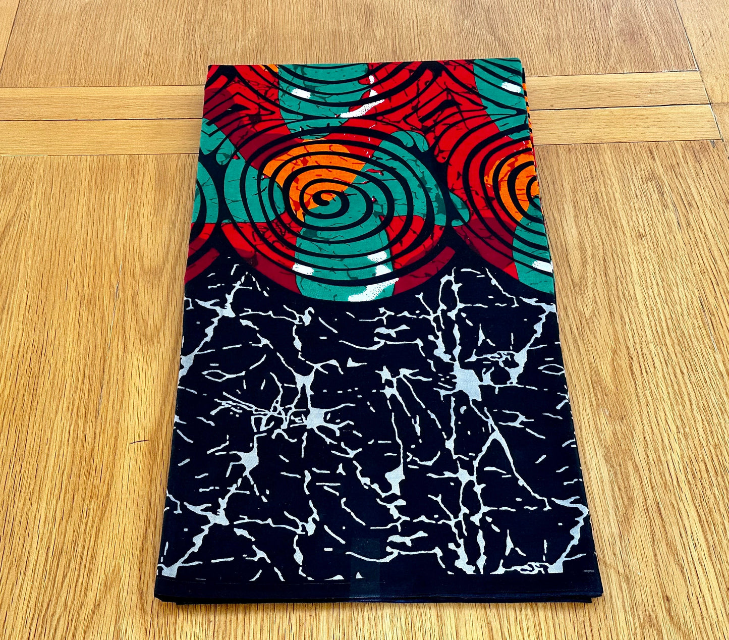 Hato - African Ankara Kitenge Cotton Dressmaking Crafter Fabric Sold by the Yard Multicolored Orange/Red/Black/Circle Patterned Fabric