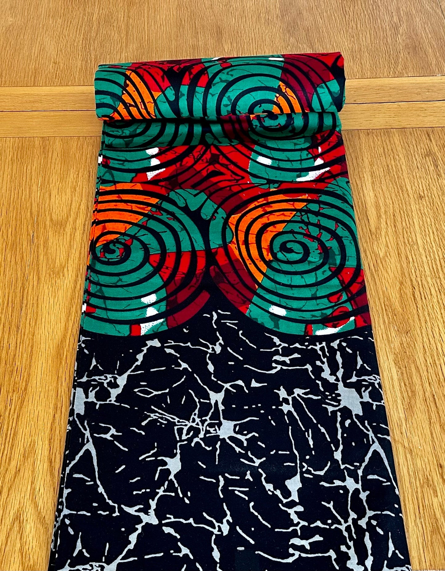 Hato - African Ankara Kitenge Cotton Dressmaking Crafter Fabric Sold by the Yard Multicolored Orange/Red/Black/Circle Patterned Fabric
