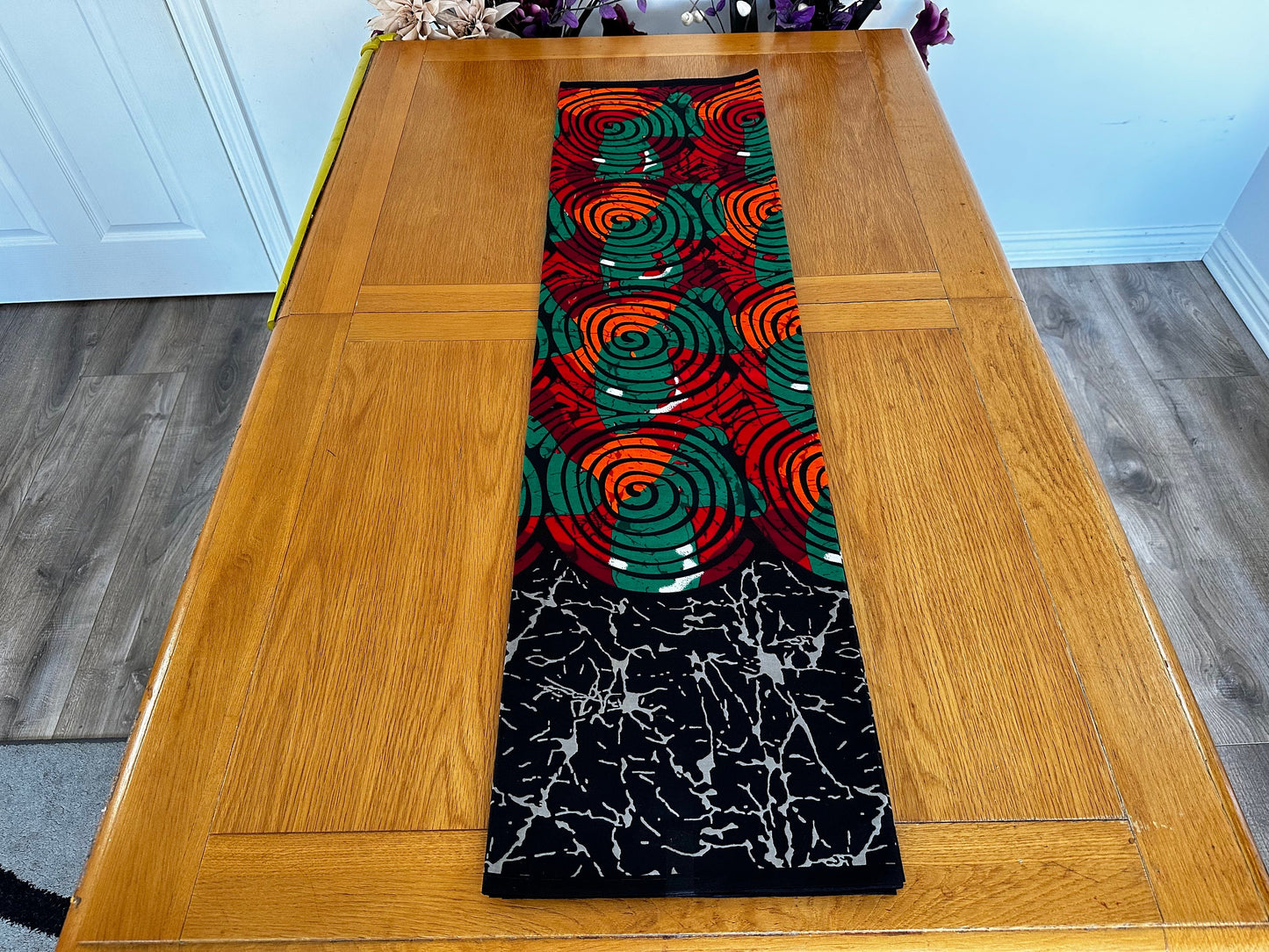 Hato - African Ankara Kitenge Cotton Dressmaking Crafter Fabric Sold by the Yard Multicolored Orange/Red/Black/Circle Patterned Fabric
