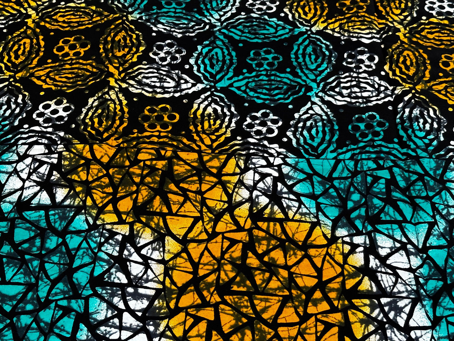 Labule - African Ankara Kitenge Cotton Dressmaking Crafter Fabric Sold by the Yard Multicolored Yellow/Black/Turquoise Tribal Pattern Fabric