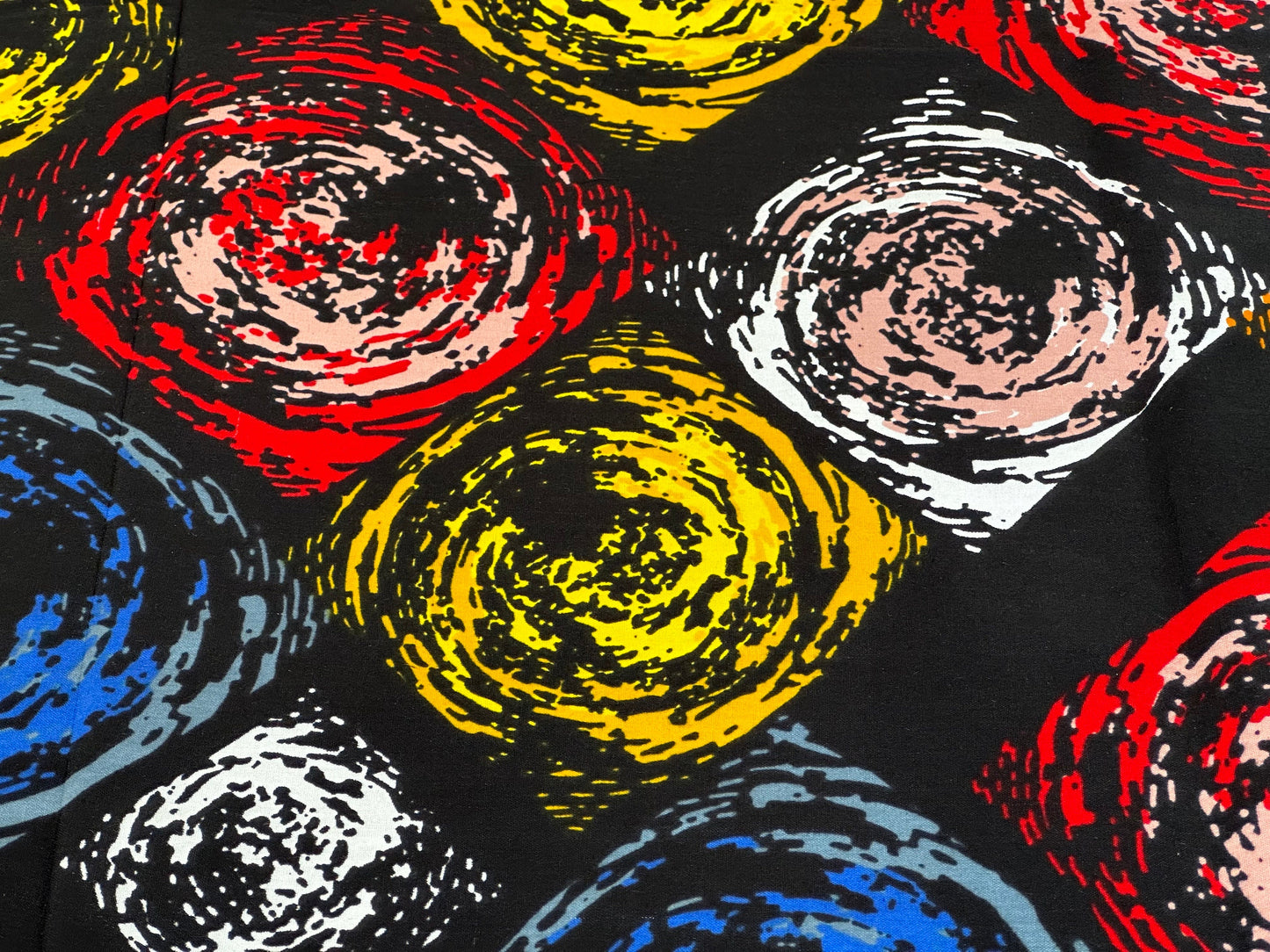 Nola - African Ankara Kitenge Cotton Dressmaking Crafter Fabric Sold by the Yard Multicolored Red/Yellow/Blue/Black/Swirl Patterned Fabric