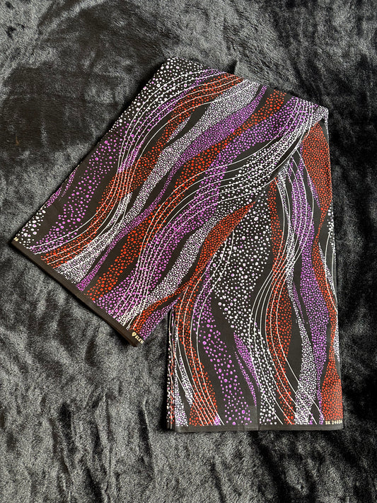 Kewe - African Ankara Kitenge Cotton Dressmaking Crafter Fabric Sold by the Yard Multicolored Purple/Black Swirl and Dot Patterned Fabric