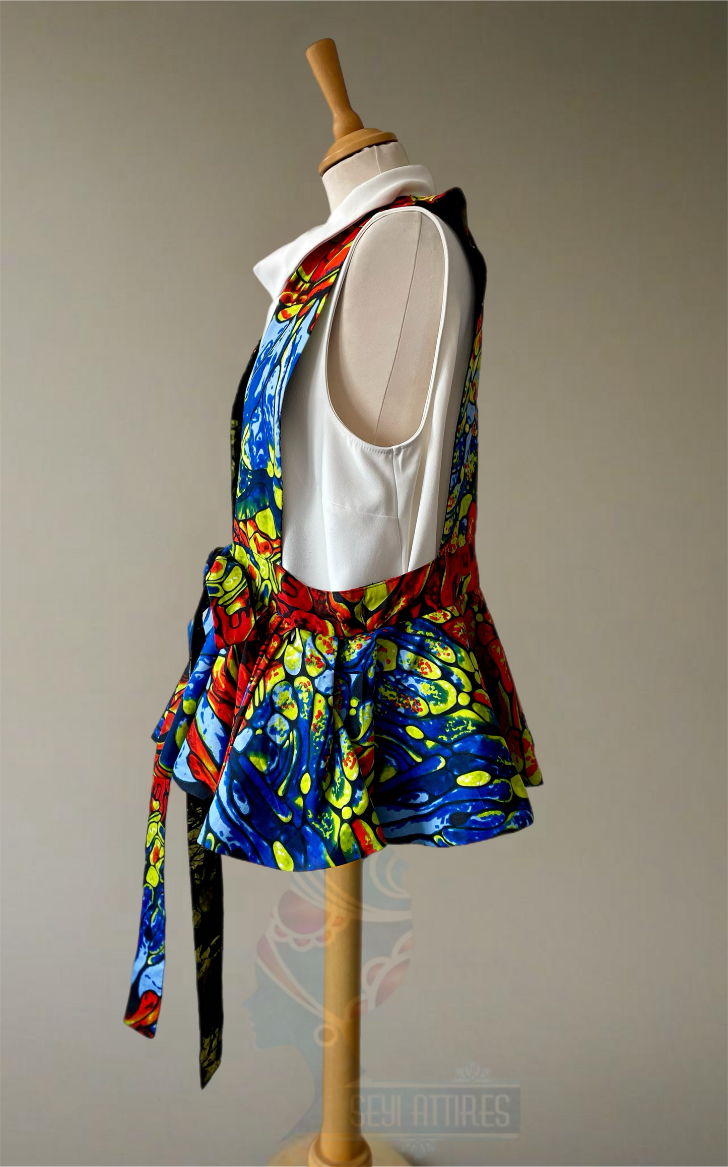 Woo - African themed Ankara Kitenge Reversible Peplum Jacket for women with extra long Belt