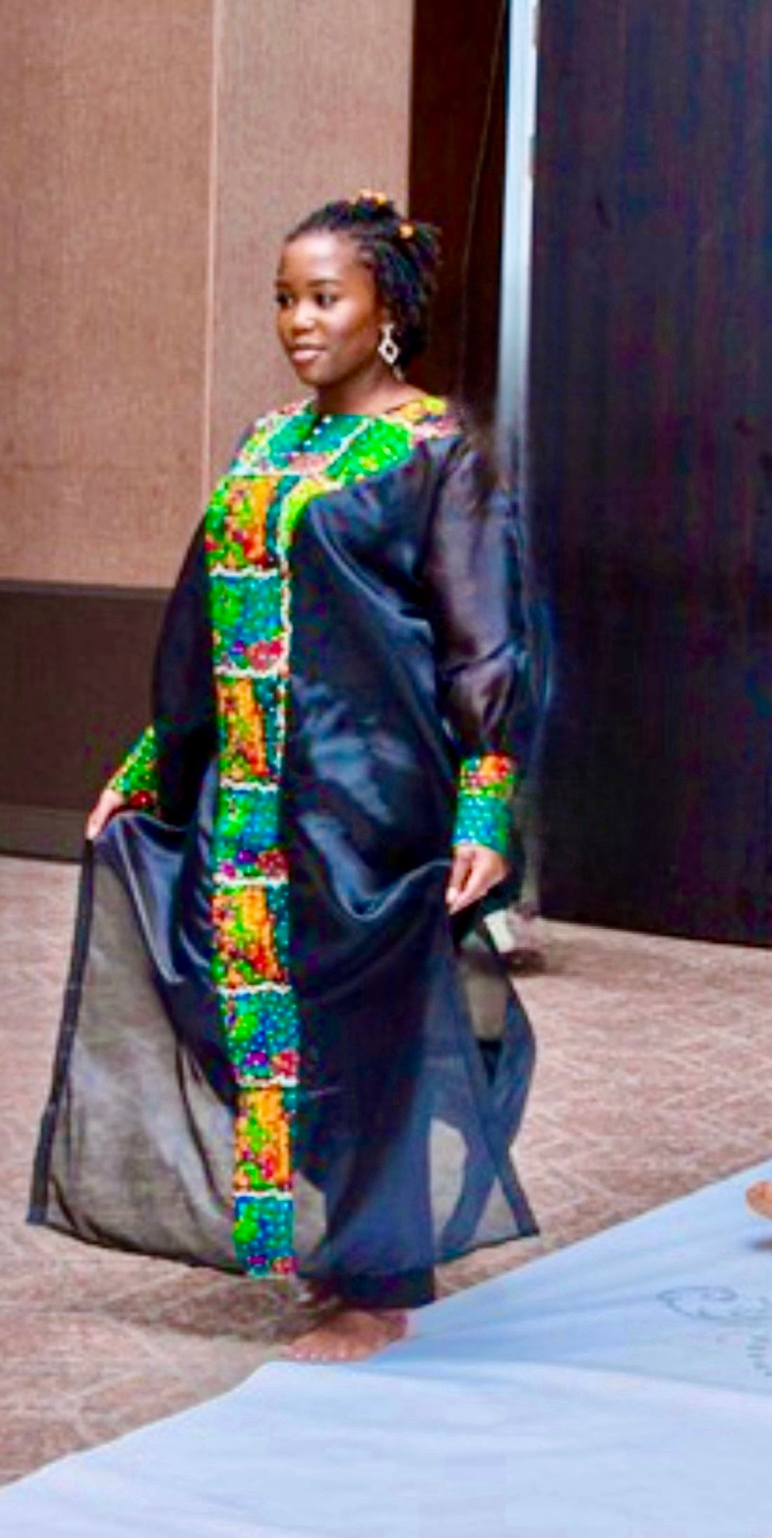 Fele - African Themed Ankara Kitenge Black Organdi Patterned Kaftan African Dress, African Fashion Sizes up to UK XXL