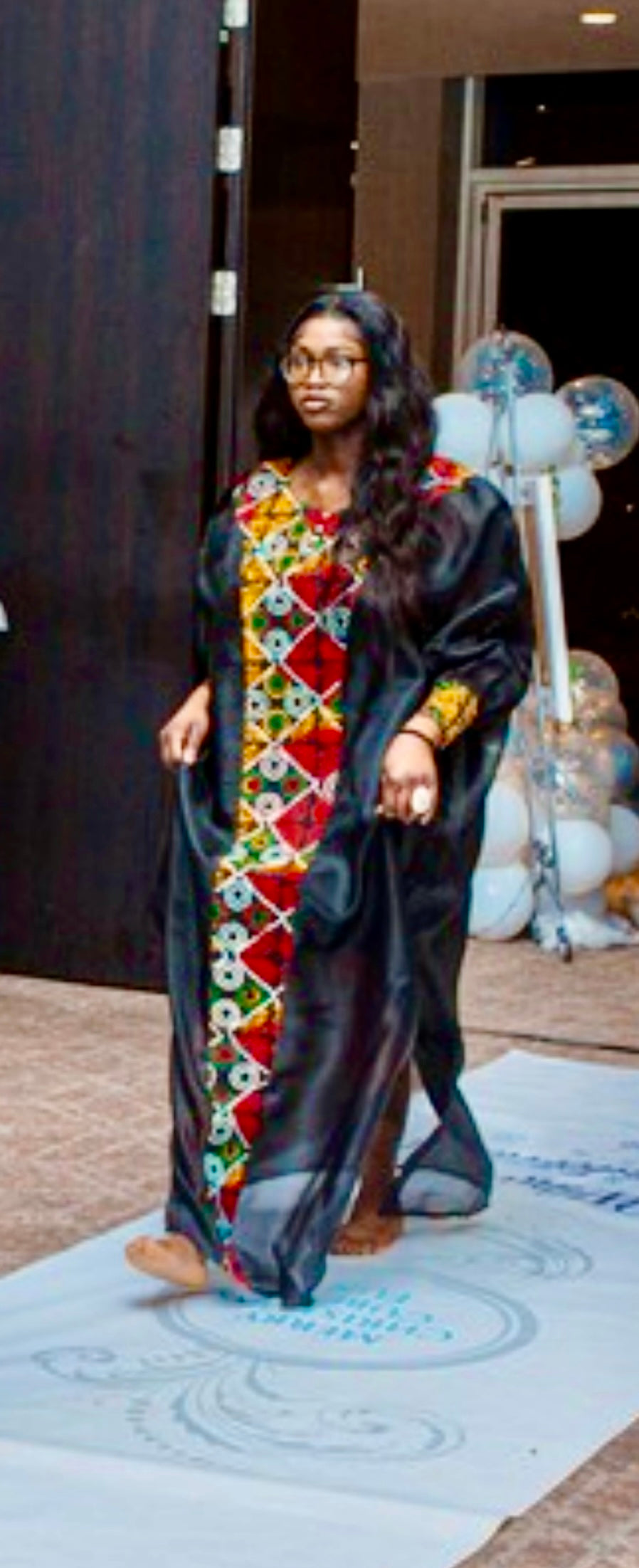 Fele - African Themed Ankara Kitenge Black Organdi Patterned Kaftan African Dress, African Fashion Sizes up to UK XXL