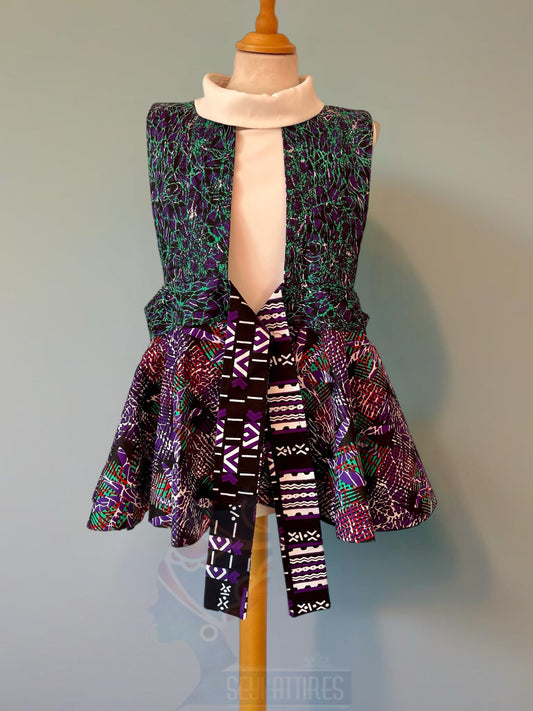 Woo - African themed Ankara Kitenge Reversible Peplum Jacket for women with extra long Belt