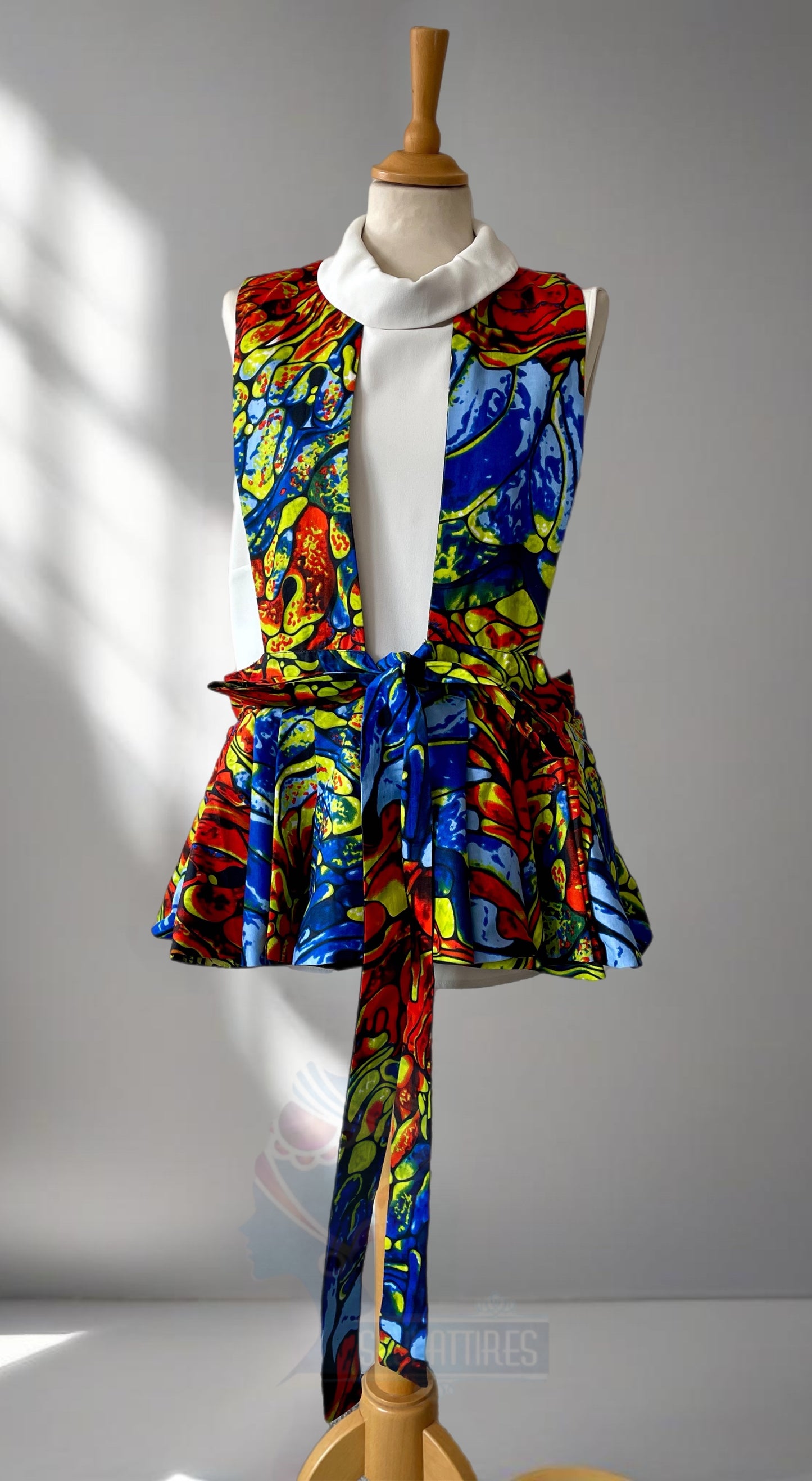 Woo - African themed Ankara Kitenge Reversible Peplum Jacket for women with extra long Belt