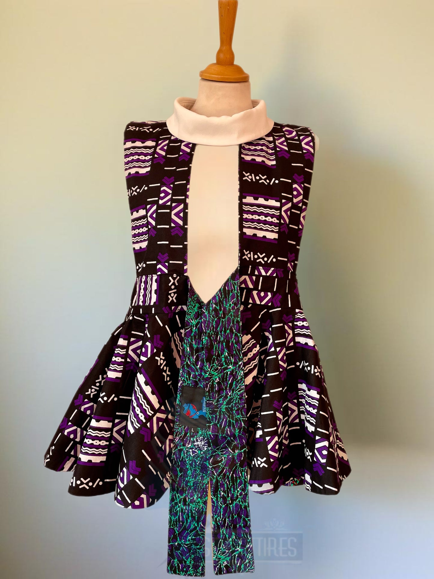 Woo - African themed Ankara Kitenge Reversible Peplum Jacket for women with extra long Belt