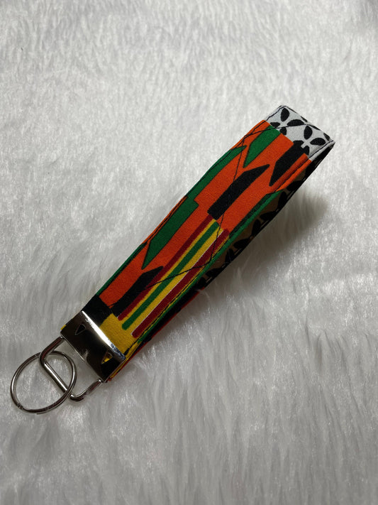 Owoire - African Print Long Key Fob, Ankara Key Ring, Wax Print Key Chain Fit palm size up to 6” Across