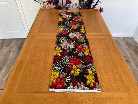 Didun - African Ankara Kitenge Cotton Dressmaking Crafter Fabric Sold by the Yard Multicolored Red/Black/Yellow Floral Patterned Fabric